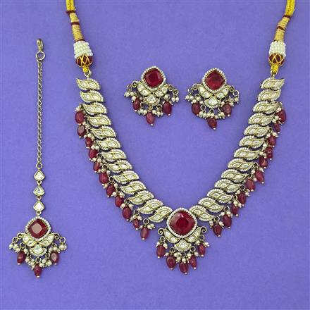 Kundan Pearl Necklace with Mehndi Plating