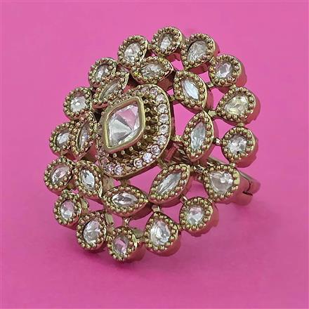 Kundan Adjustable Ring with Mehndi Plating