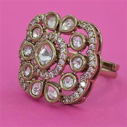 Kundan Adjustable Ring with Mehndi Plating