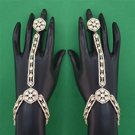Kundan Pearl Hath Pan with Mehndi Plating