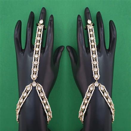 Kundan Pearl Hath Pan with Mehndi Plating