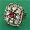 Kundan Adjustable Ring with Mehndi Plating