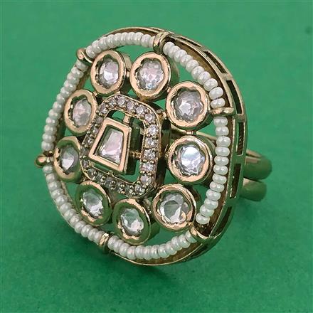 Kundan Pearl Ring with Mehndi Plating