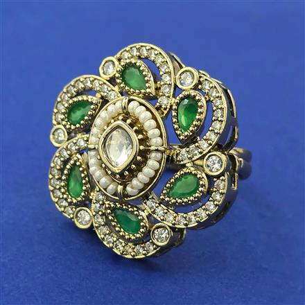Kundan Adjustable Ring with Mehndi Plating