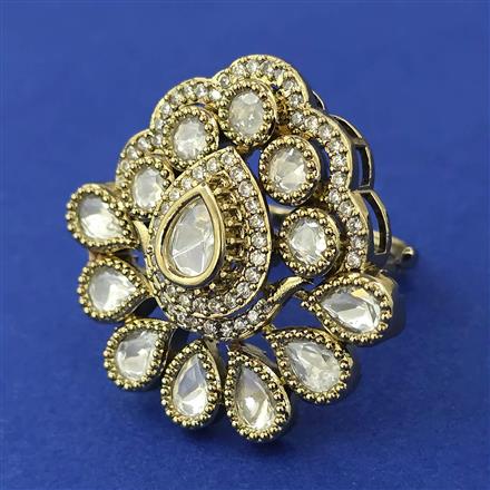 Kundan Adjustable Ring with Mehndi Plating