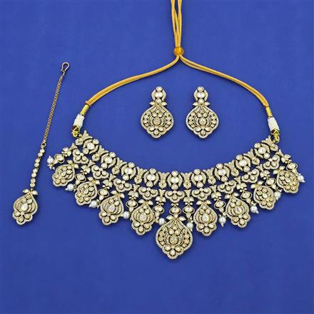 Kundan Pearl Necklace with Mehndi Plating
