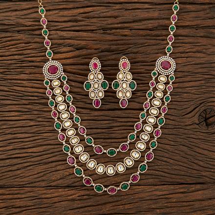 Kundan 3 Line Necklace With Gold Plating
