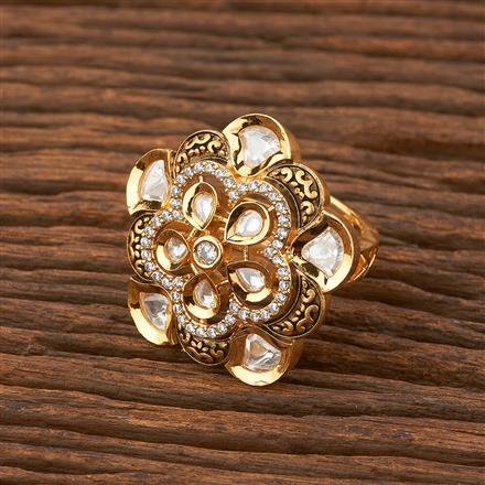 Kundan Adjustable Ring With Matte Gold Plating