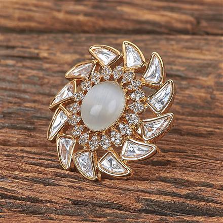 Kundan Adjustable Ring With Rose Gold Plating