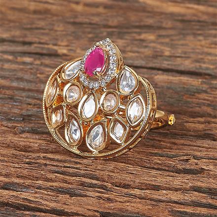 Kundan Adjustable Ring With Gold Plating