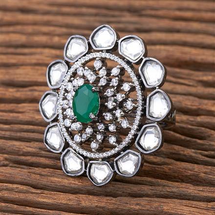 Kundan Adjustable Ring With Black Plating