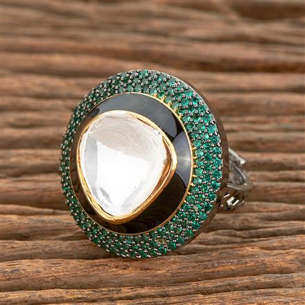 Kundan Adjustable Ring With Black Plating
