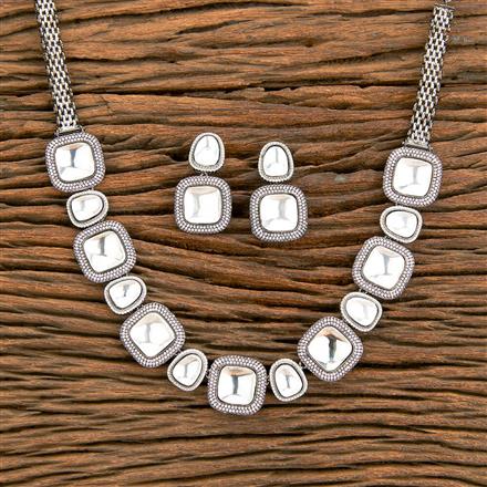 Kundan Nano Stone Necklace Set With Black Plating