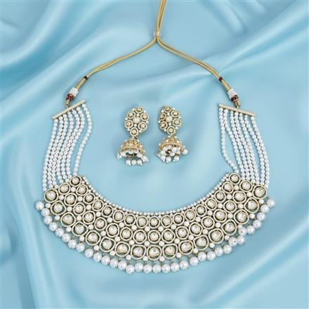 Kundan Moti Necklace Set With Gold Plating