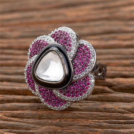 Kundan Nano Stone Ring With Black Plating