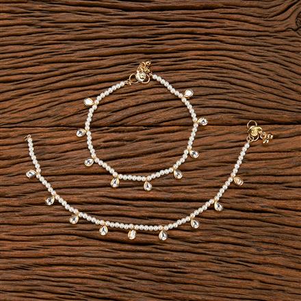 Kundan Moti Payal With Gold Rhodium Plating