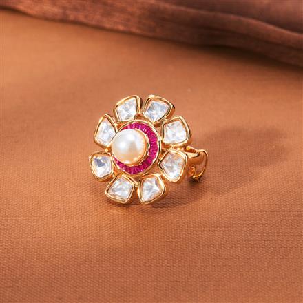 Kundan Adjustable Finger Ring With Gold Plating