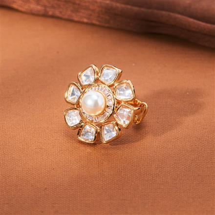 Kundan Adjustable Finger Ring With Gold Plating