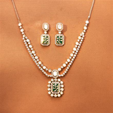 Kundan 2 Line Necklace Set With Gold Plating