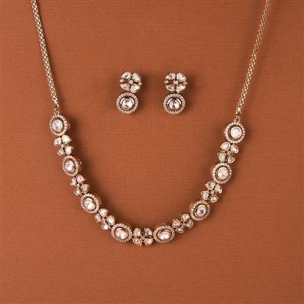 Kundan Delicate Necklace Set With Gold Mehndi Plating