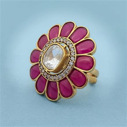 Kundan Adjustable Ring With Matte Gold Plating