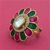 Kundan Adjustable Ring With Matte Gold Plating