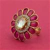 Kundan Adjustable Ring With Matte Gold Plating