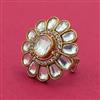 Kundan Adjustable Ring With Matte Gold Plating