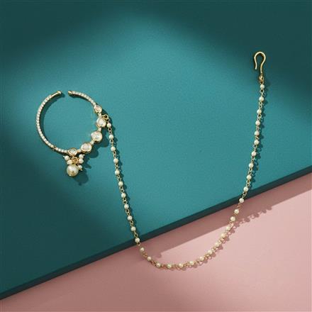 Kundan Pressing Nose Ring With Gold Mehndi Plating