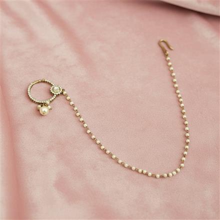 Kundan Moti Nose Ring With Mehndi Plating