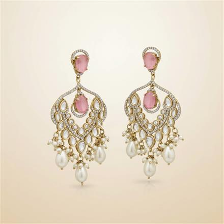 Kundan Moti Earring With Mehndi Plating