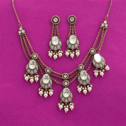 Kundan Moti Necklace With Mehndi Plating