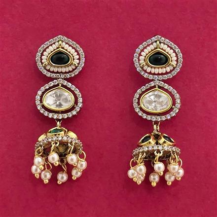 Kundan Moti Earring With Mehndi Plating