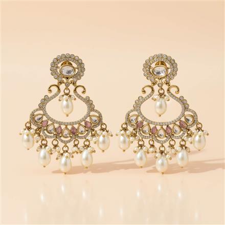 Kundan Moti Earring With Mehndi Plating