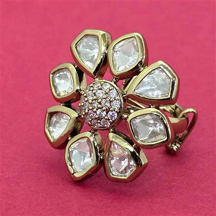 Kundan Adjustable Ring With Mehndi Carat Plating