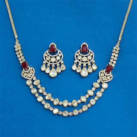 Kundan 2 Line Necklace Set With Gold Plating