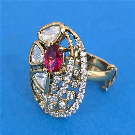 Kundan Adjustable Ring With Mehndi Plating