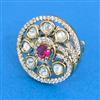 Kundan Adjustable Ring With Mehndi Plating