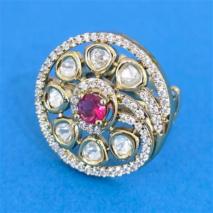 Kundan Adjustable Ring With Mehndi Plating
