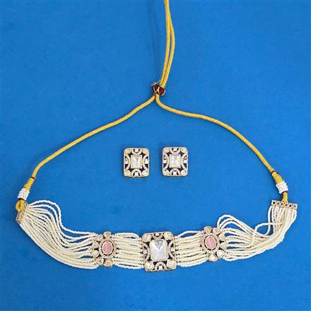 Kundan Moti Necklace Set With Gold Plating