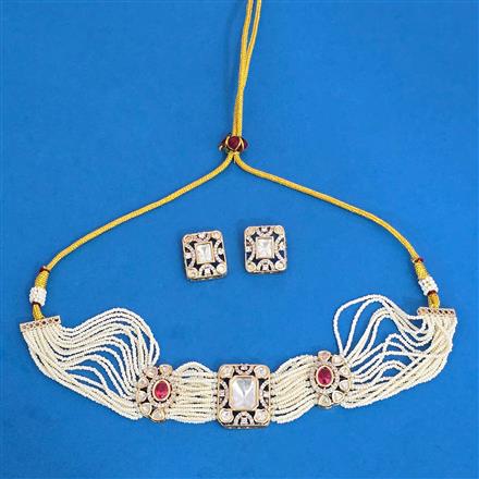 Kundan Moti Necklace Set With Gold Plating