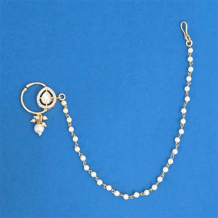 Kundan Moti Nose Ring With Gold Plating