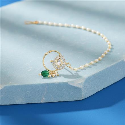 Kundan Moti Nose Ring With Gold Plating