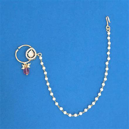 Kundan Moti Nose Ring With Gold Plating