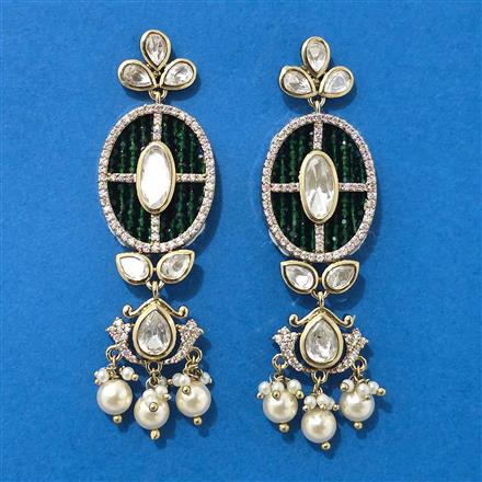 Kundan Moti Earring With Mehndi Plating