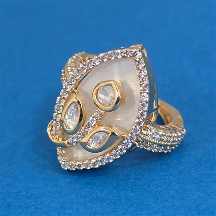 Kundan Adjustable Ring With Mehndi Carat Gold Plating