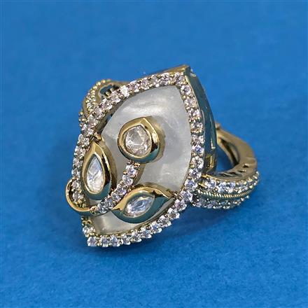 Kundan Adjustable Ring With Mehndi Carat Gold Plating