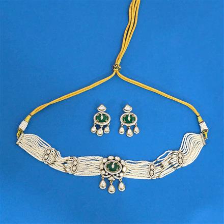 Kundan Moti Necklace With Mehndi Plating