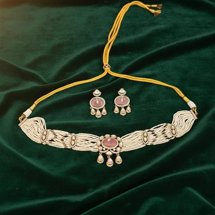 Kundan Moti Necklace With Mehndi Plating