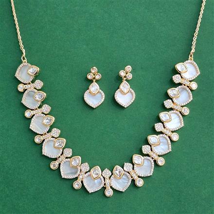 Kundan Mother Of Pearl Necklace Set With Carat Rhodium Plating